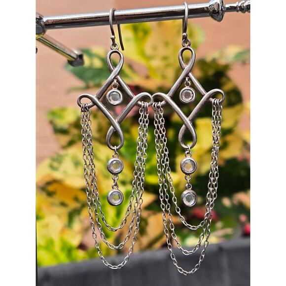 Vintage SILPADA Sterling Silver Cubic Zirconia Cleopatra Chains Dangle Earrings - Picture 4 of 7